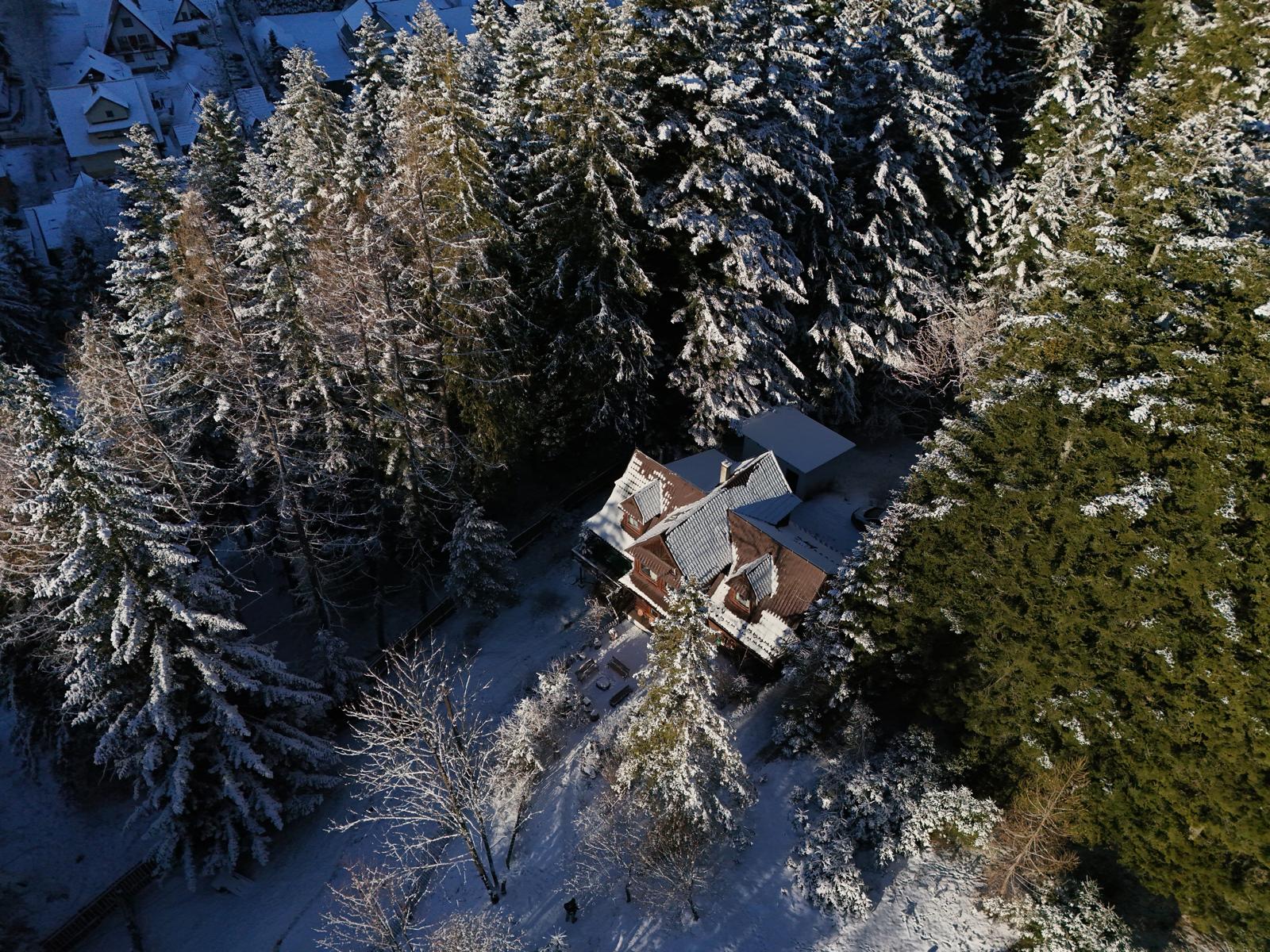 Hostel from above in winter